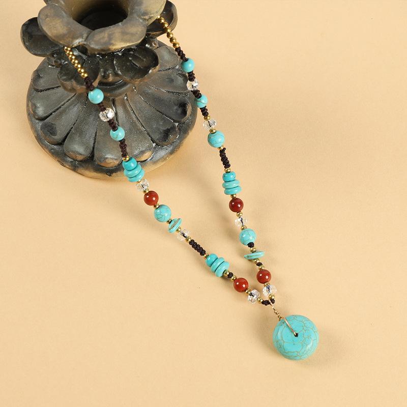 Original design woven turquoise pendant agate necklace retro high-end simple femininity collarbone chain