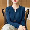 Autumn Winter Women Sweaters Pullovers V-Neck Solid Button Korean Fashion Casual Long Sleeve Thicken Bottoming Shirt Knit Tops