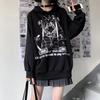 Sudadera con capucha Gótica de Anime Oversize para Mujer Harajuku Streetwear Pulóver Manga Larga Negro Blanco Moda Femenina Sudadera