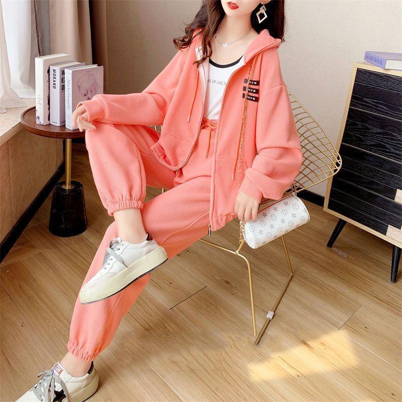 Sportliches zweiteiliges Anzug für Damen im Frühling und Herbst Koreanischer Stil Locker Mode Sweatshirt Jacke Lässiger Cardigan für Studenten