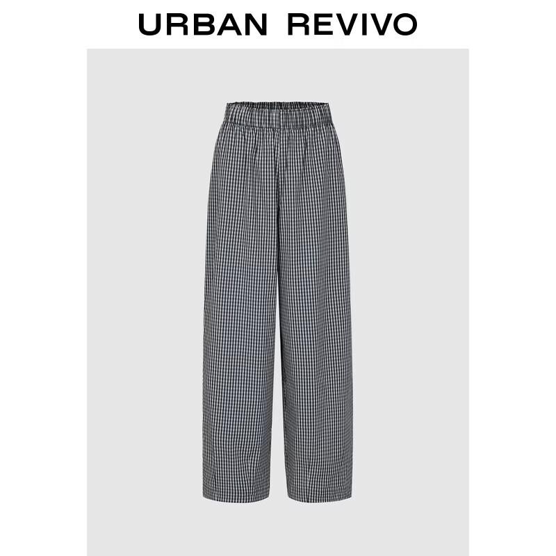 UR2026 Women s Trendy Plaid Wide-Leg Pants S