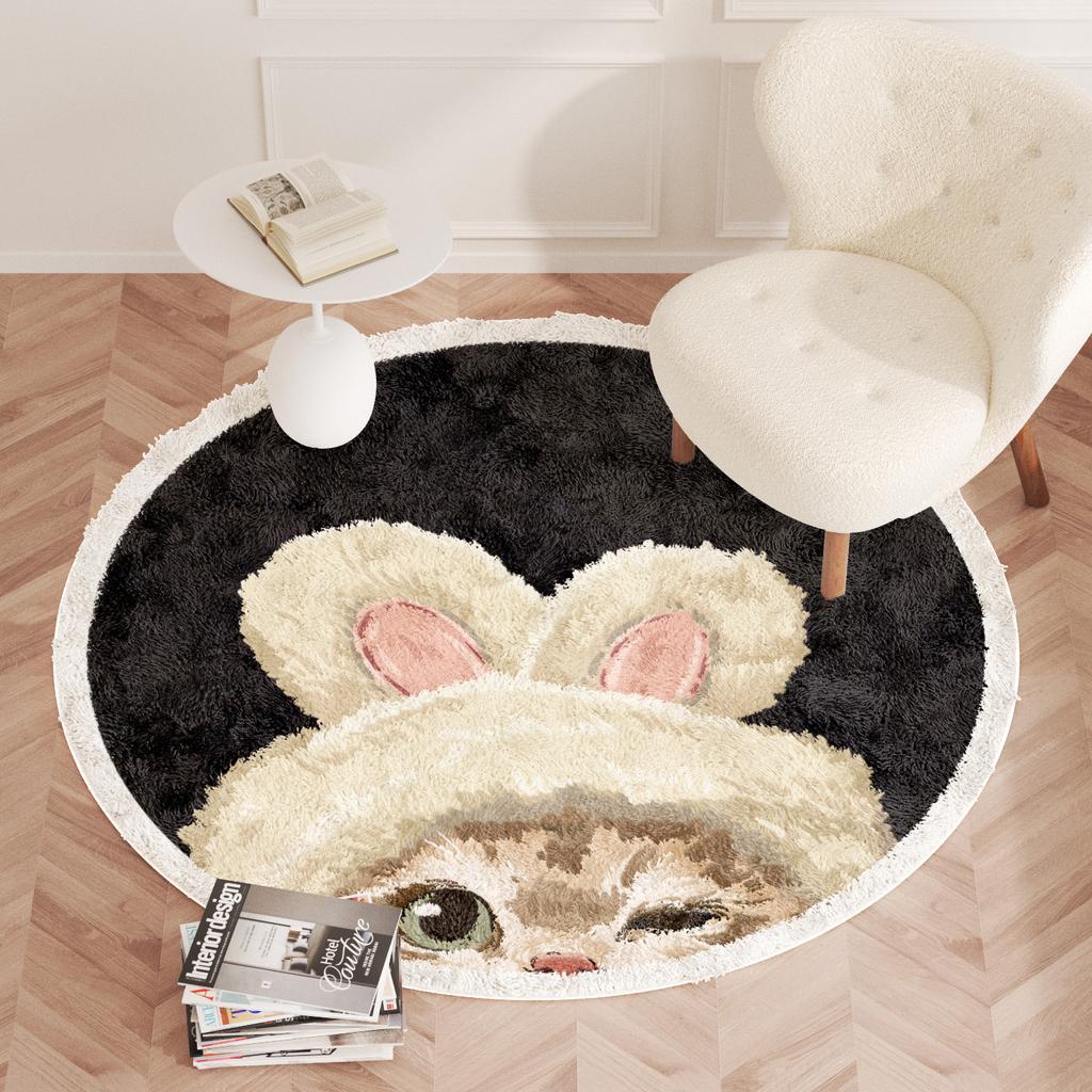 Cartoon Style Bedroom Decor Carpet Cute Round Carpets for Living Room Thicken Plush Children's Rug Fluffy Soft Bedside Floor Mat
