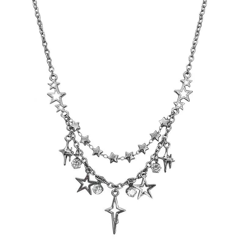

Cool and spicy double-layer star fringed zircon necklace female personality ins cool and spicy new popular cold wind collarbone chain tide