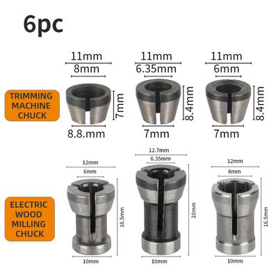6/8 pièces 6mm 6.35mm 8mm Adaptateur de Pince de Fraisage Mandrin de Pince pour Machine à Graver et à Chanfreiner Accessoires de Défonceuse Électrique