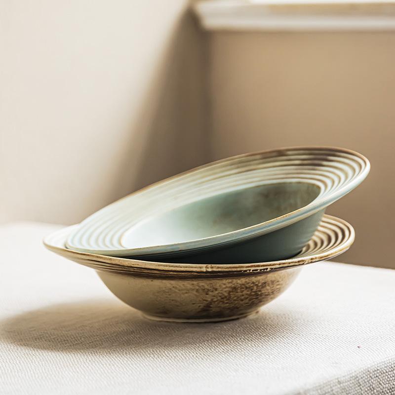 Straw Hat Bowl Design Sense Threaded Bowl Ceramic Pasta Bowl Household Soup Bowl Tableware Round Vegetable Bowl