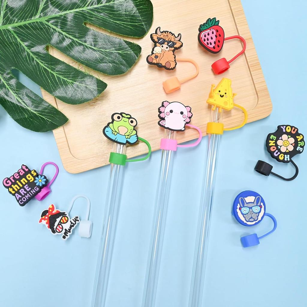 Straw Toppers for Stanley Cup 50PCS Random Different Straw Covers Cap for Tumbler Bulk Cute Funny Stanley Cup Accessories fit 0.4in/10mm and 30&40 Oz