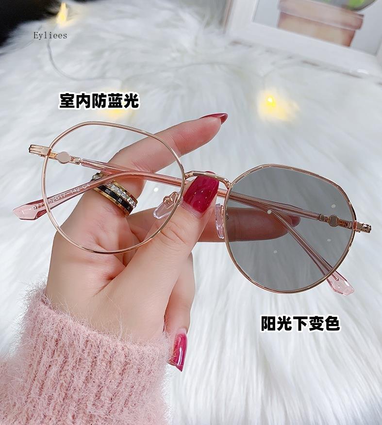 New Anti-blue Photochromic Myopia Finished Glasses Polygon Anti-ultraviolet Near-sight Eyeglasses Ultralight Vintage Glasses