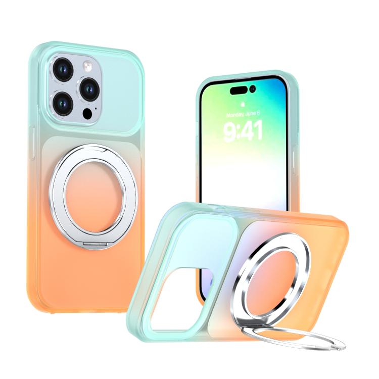 Phantom Skin Feel Gradient PC+TPU Phone Case With 360° Rotating Metal Holder, Magnetic Wireless Charging Shockproof Protective Cover