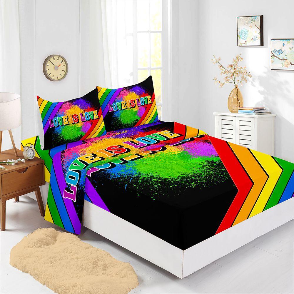 Rainbow Gradual Change Color Four-Piece Mattress Digital Printing Mattress Protective Cover Bedding