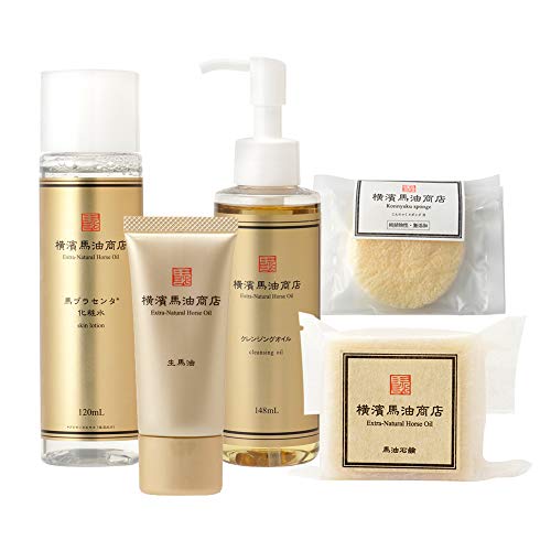 Yokohama Horse Oil Shop [Gift-worthy Cleansing, Facial Wash, Moisturizing, and Toner] Horse Oil Total Skin Care Set