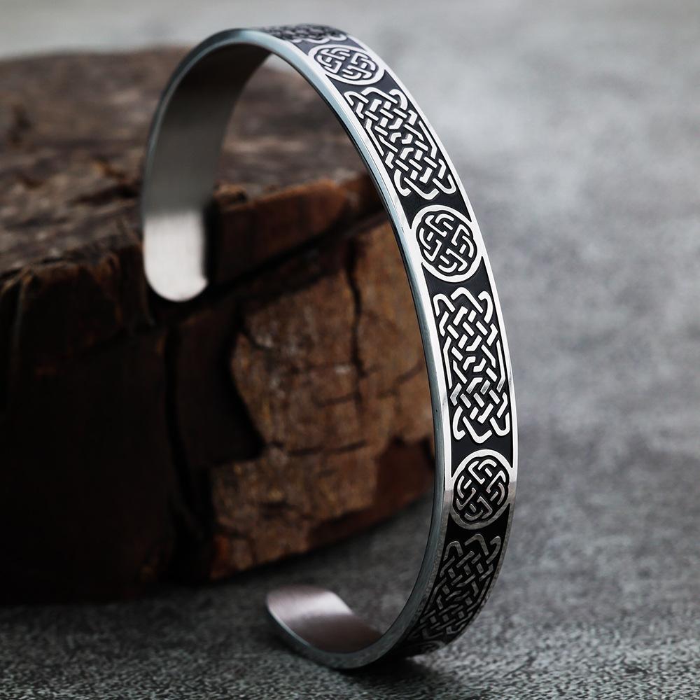 Viking Style Stainless Steel Celtic Knot Bangle With Polished Resin Craft
