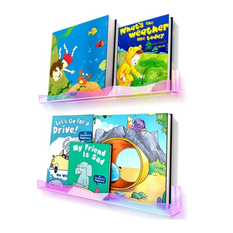 Set di 4 Mensole Galleggianti Moderne in Acrilico con Mensole Murali Colorate Arcobaleno per Libri Giocattoli Cosmetici Cameretta dei Bambini