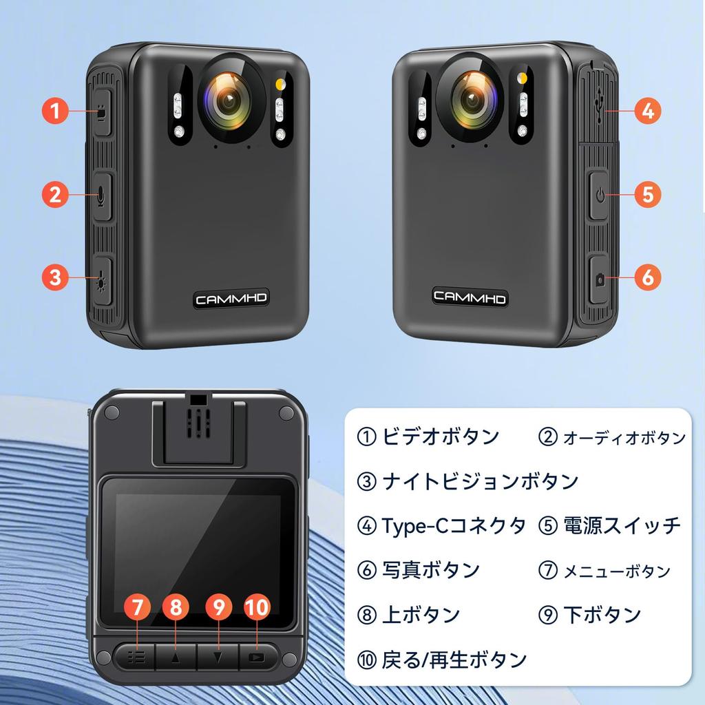 CAMMHD W8 4K Body 4000mAh 2 Silent Loop Wearable Ideal for and Security Camera, 128G, Anti-Shake, Battery, Chargers, Mode, Recording, Camera, Police,