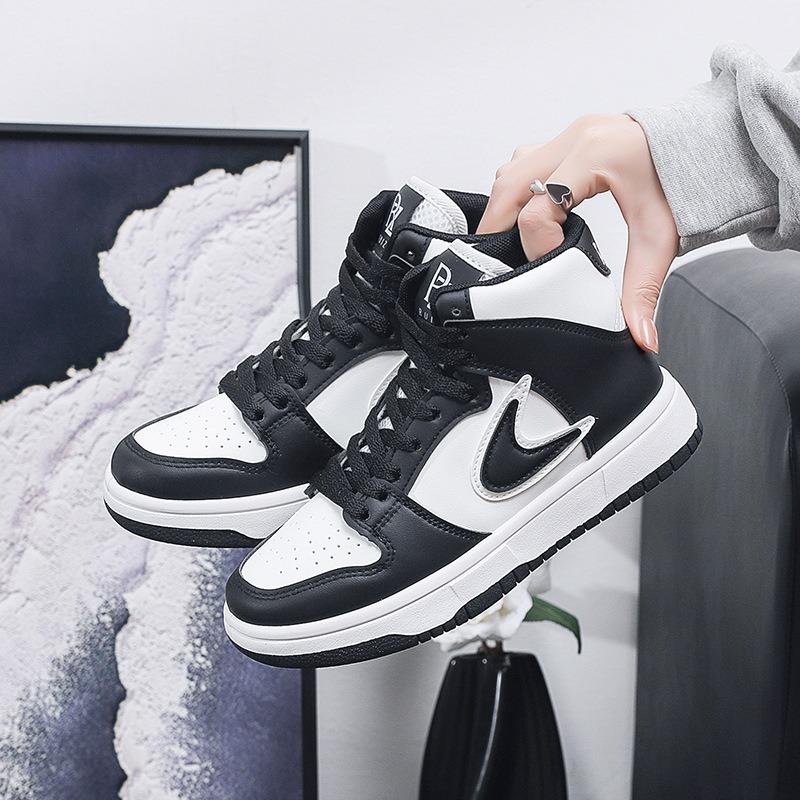 8 burgundy high-top board shoes for women's autumn and winter new thick-soled casual microfiber leather versatile sports shoes