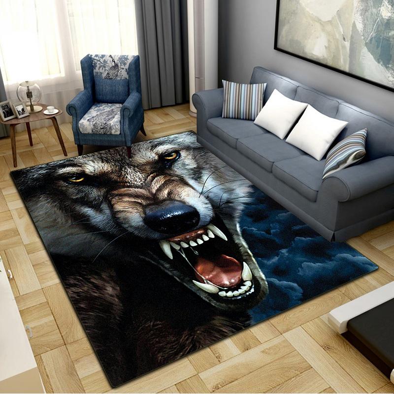 Wolf Head Carpet Rug for Living Room Bedroom Home Sofa Decoration,Kids play Non-slip Floor Mat