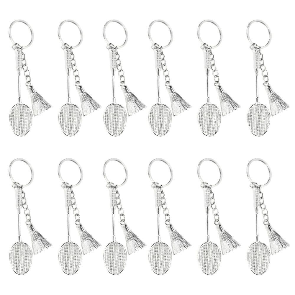 12pcs Metal Material Badminton Keychain Charm Mini Size Badminton Racket Keychain Purse Decoration