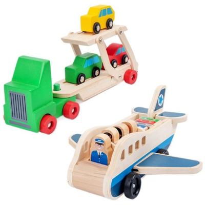 Building Blocks Wooden Passenger Plane Set Simulation Aircraft Commander Double Layer Car Model Color Cognitive Trailer