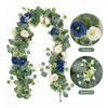 Artificial Eucalyptus Flower Garland with Rose Faux Floral Greenery Garland Fake Rose Flower Vine for Wedding Party Wall Backdrop Decor
