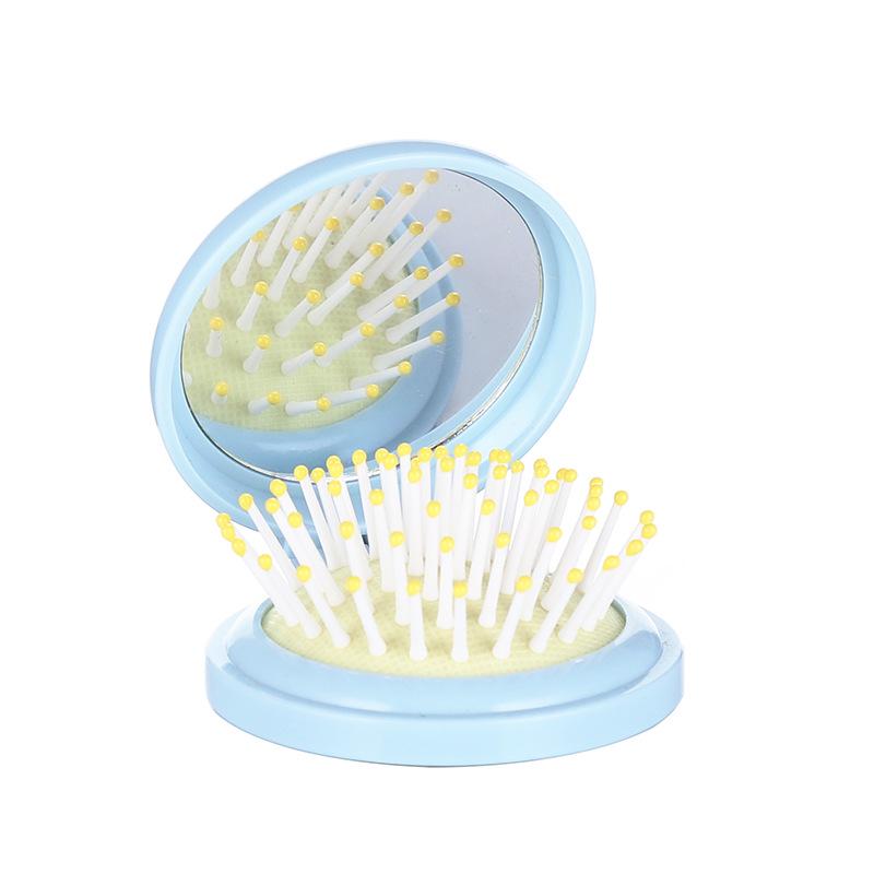 

Портативный складной детский набор зеркала и расчески: Круглое зеркало, распутывающая и массажная расческа для укладки причесок девочек. 7.5 x 6.5 x 3 cm, 36.5 g синий