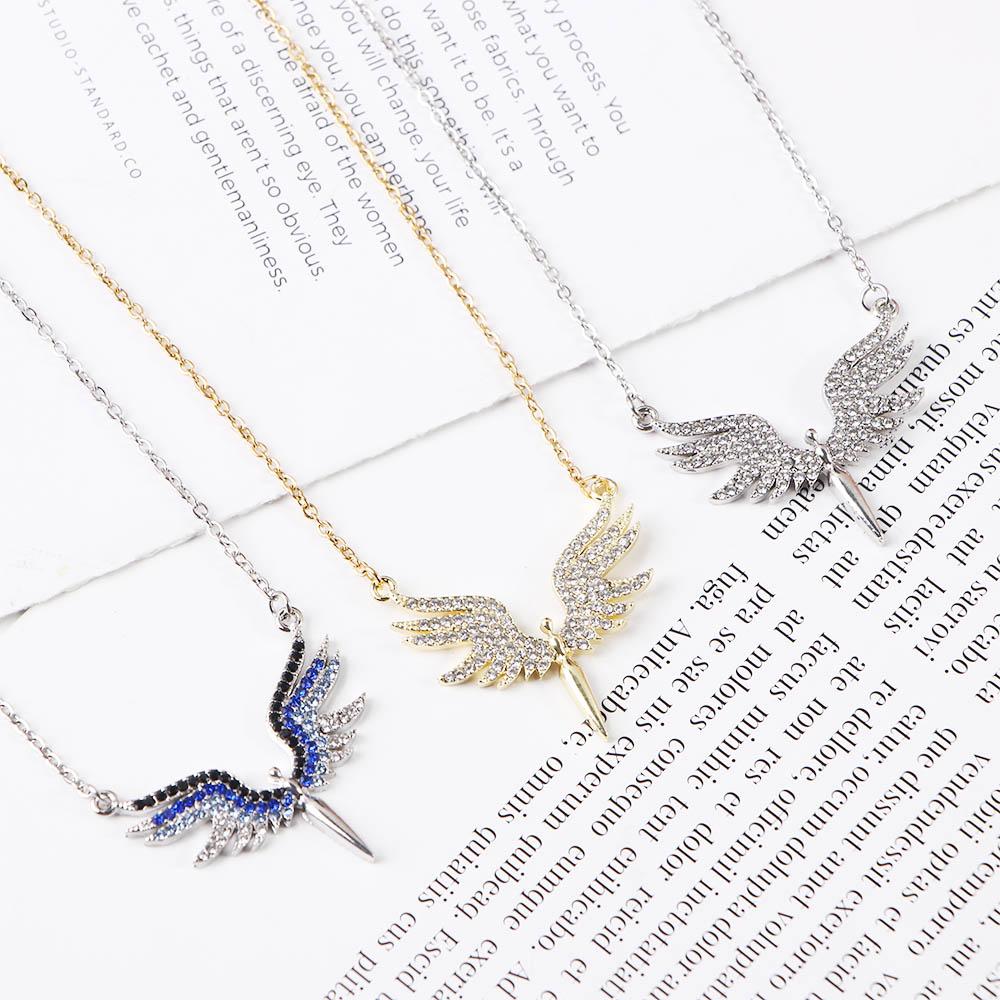 Angel Wings Crystal Rhinestones Zinc Zinc Alloy Korean Neck Jewelry Woman Necklaces Clavicle Chain Choker