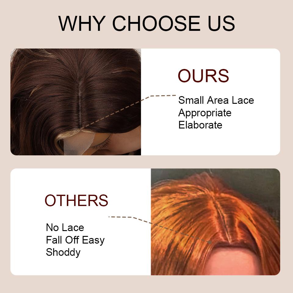 XINRAN Women Fashion Long Water Wave Wig Without Bangs Synthetic Fiber Ombre Brown Blonde Color Body Wave Lace Front Wig