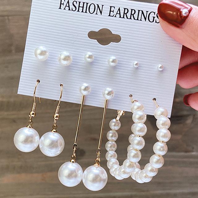 XP17 Gold Geometric Pearl Hoop Earring Set