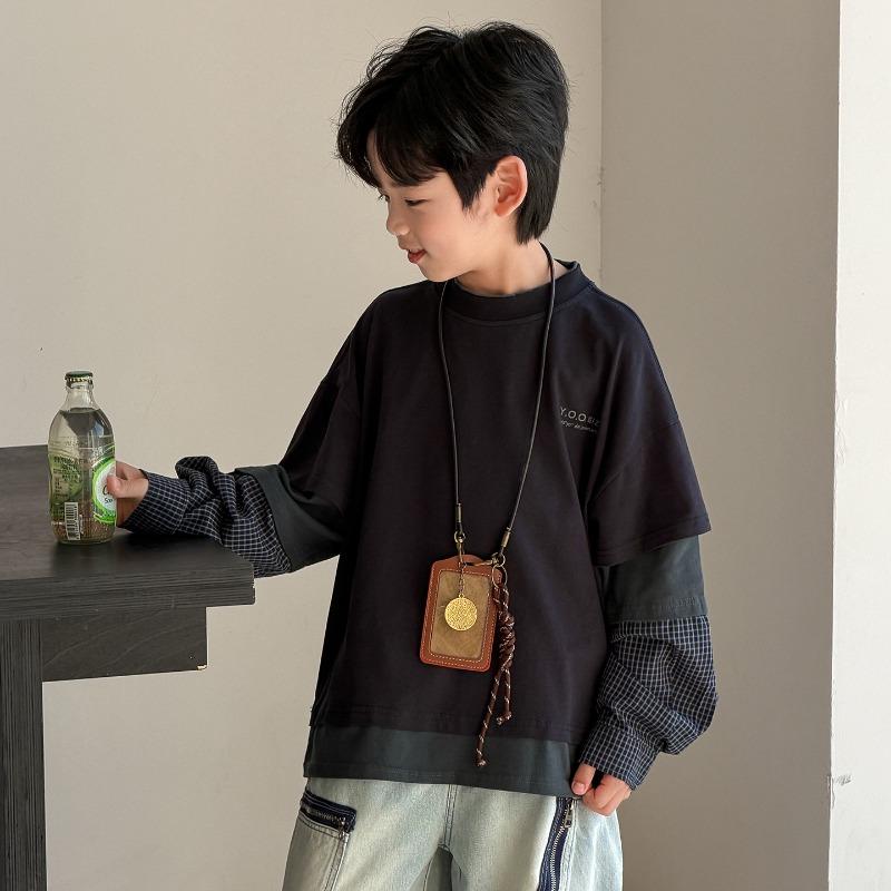Boy S Navy Fake Two Piece Sweatshirt Casual Long Sleeve For Big Kids