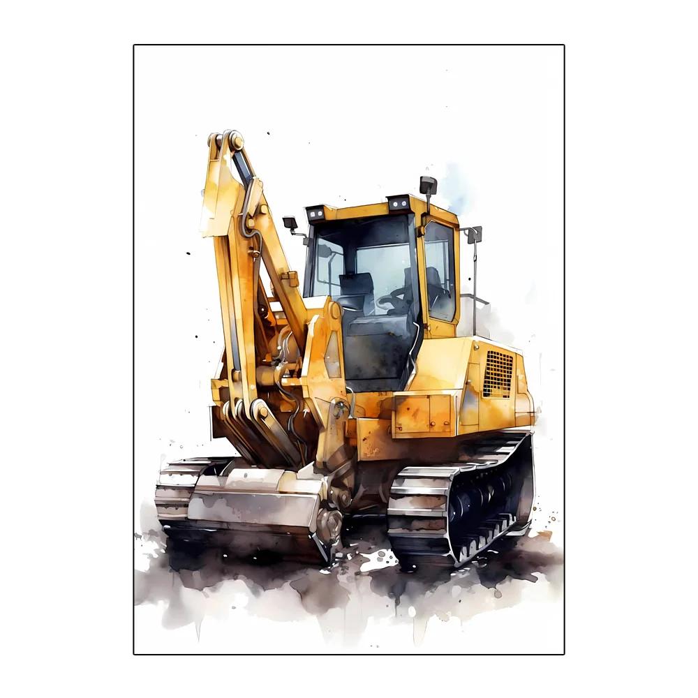 Construction Vehicle Truck Boys Nursery Wall Art Canvas Watercolor Painting Printable Picture Poster Baby Kids Playroom Decor