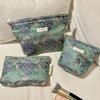 Polyester Canvas Flower Clutch Bag Large Capacity Zipper Closure Makeup Bag Flower Pattern Portable Travel Toiletry Bag