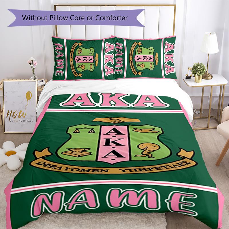 3pcs Custom Name Alpha Kappa Alpha logo Bedding Set Duvet Cover Closure Includes 1 Duvet Cover & 2 Pillowcases for All Seasons Bedroom Decor
