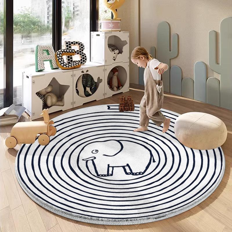 Covor rotund drăguț antiderapant rezistent la pete covoraș de joacă pentru copii pentru camera copiilor noptieră decor podea pepinieră cu imprimeu de desene animate