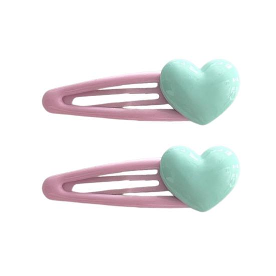 2Pcs Girl Hairpins Candy Color Heart Decor No Slipping Traceless Hair Pins Side Bangs Hair Clips Versatile Hair Accessories