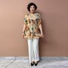 Summer Women's Floral Silk Shirt  Loose V-neck Plus-size Blouse
