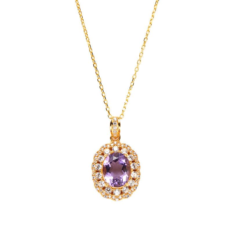 S925 Sterling Silver Natural Amethyst Citrine Topaz Colored Treasure Necklace Women'S Light Luxury Fashion Sense