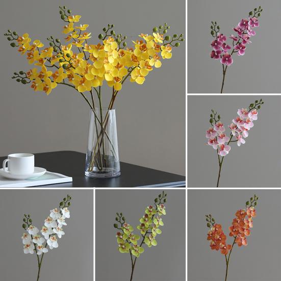 Artificial Moth Orchids 2 Fork Realistic Fake Silk Flower Wedding Party Home Office Table Centerpiece Faux Phalaenopsis Floral Branch Decoration
