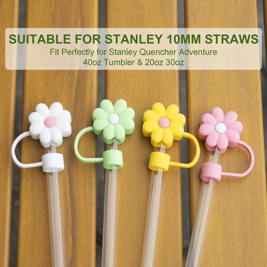 4PCS 0.4in Diameter Cute Silicone Straw Covers Cap for Stanley Cup Dust-Proof Drinking Straw Reusable Straw Tips Lids