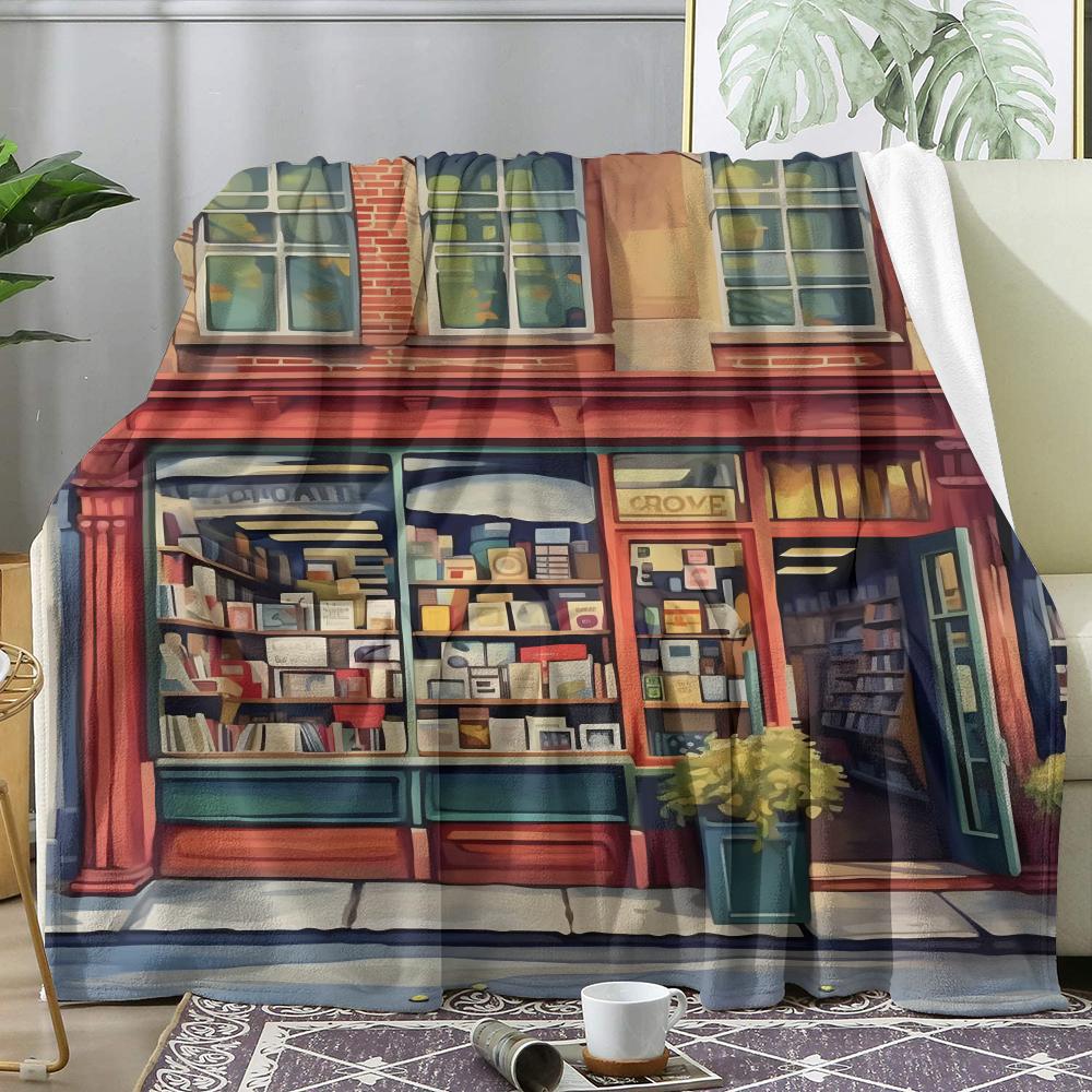 Vintage Book Store Throw Soft Flannel Throw Summer Ac Blanket Lightweight Cool Nap Blanket For Sofa Bed Couch Travel