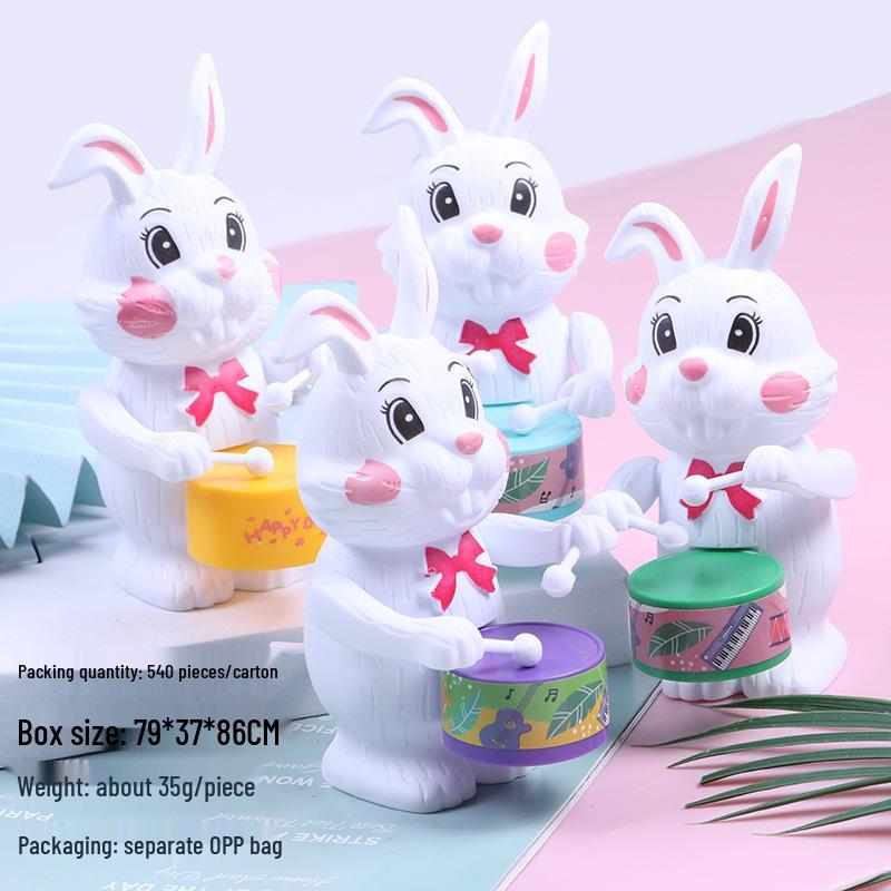 Wind-Up Drumming Toy: Rabbit, Bear, Tiger Educational Cartoon Toy