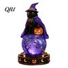 Decorative Window Ornament LED Lighted Halloween Faux Crystal Ball Decoration, Resin Witch/Skeleton/Cat/Ghost Figurine with Detailed Claw Bone
