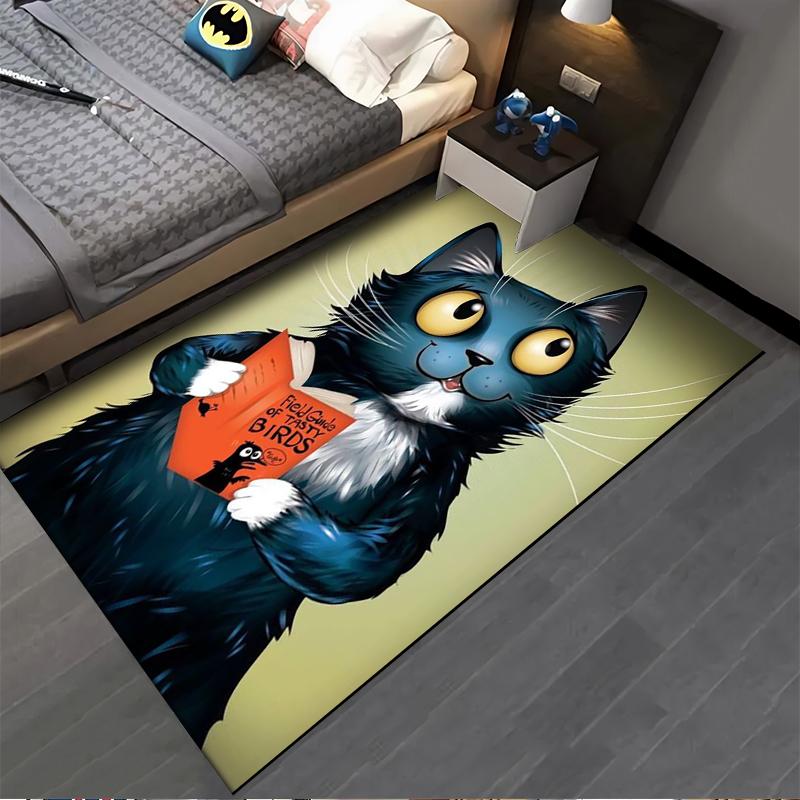 Funny Cat Cartoon with Book Design Carpet for Living Room Decor Suitable for use as an anti-slip for living room bedroom sofas