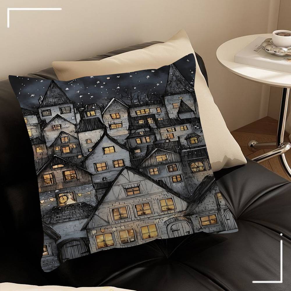 Winter Holiday Town Cushion Cover Car Throw Pillow Case For Sofa Car Christmas Gift 40x40cm 45x45cm