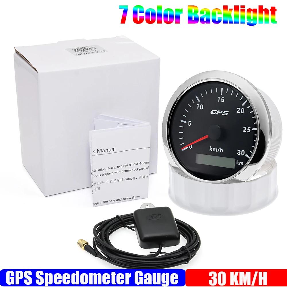 ZMFJH Auto Car 85MM GPS Speedometer Gauge with Antenna 7 Color LED Odometer Mileage 30-200KMH Speed Meter Marine Boat Waterproof