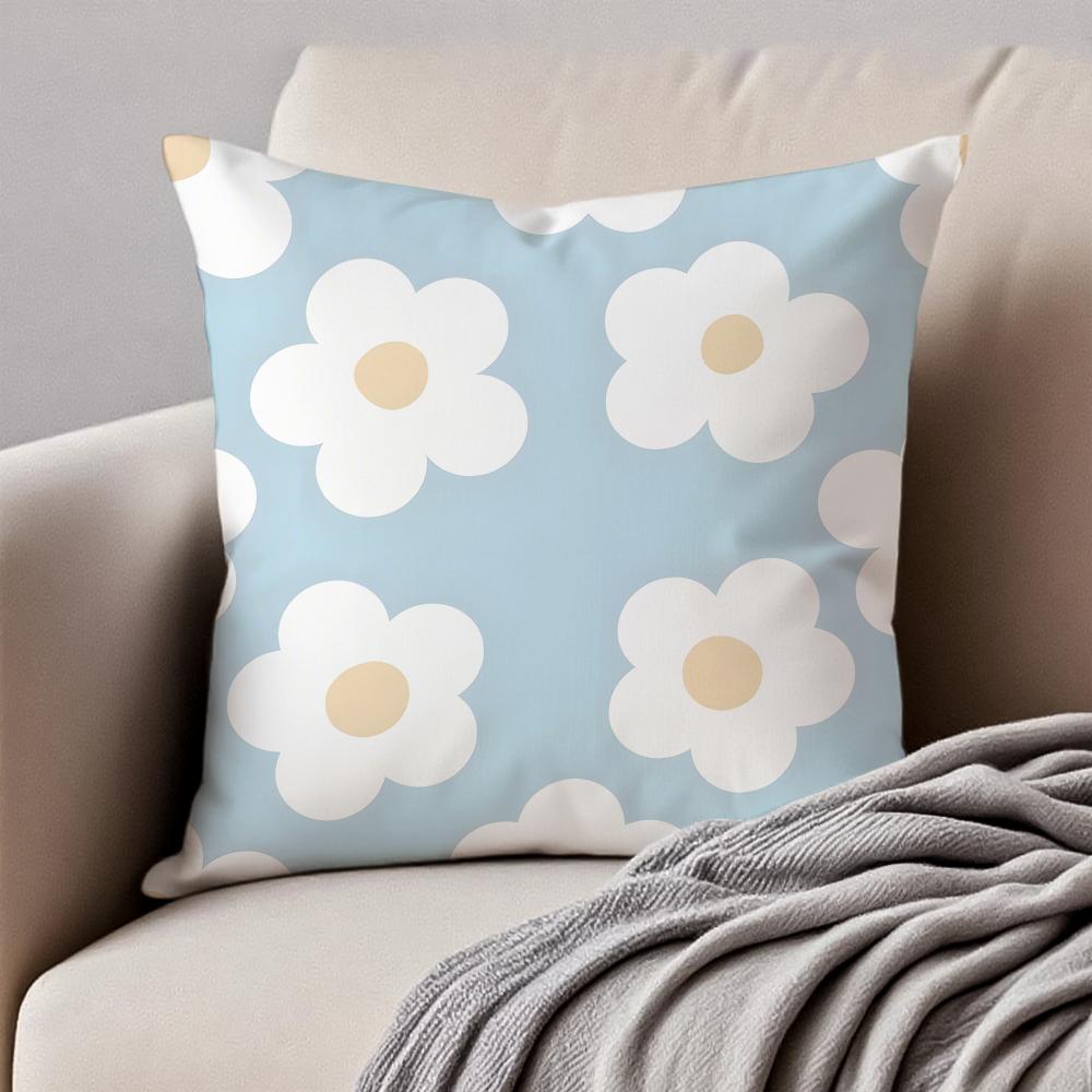 Fresh Small Daisy Floral Cushion Cover Pillowcase Antidustmite Invisible Zipper Short Plush Sofa Cushion