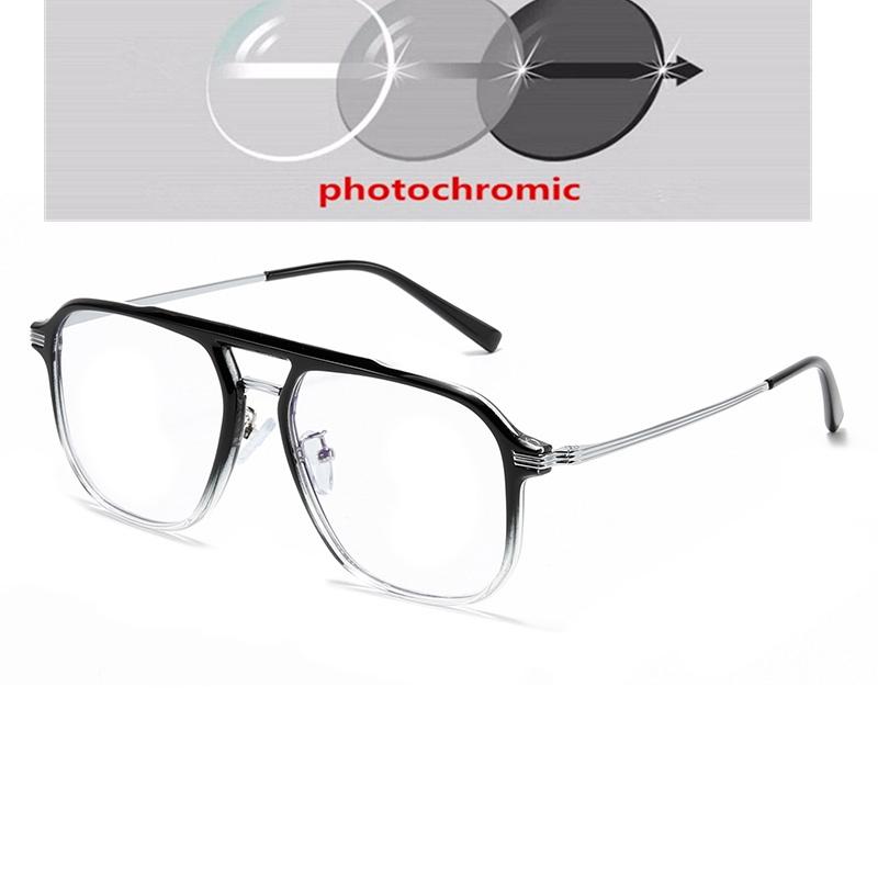 Double Beam Blue Light Blocking Nearsighted Glasses TR90 Square Prescription With Cylinder -0 5 To -6 For Women Men