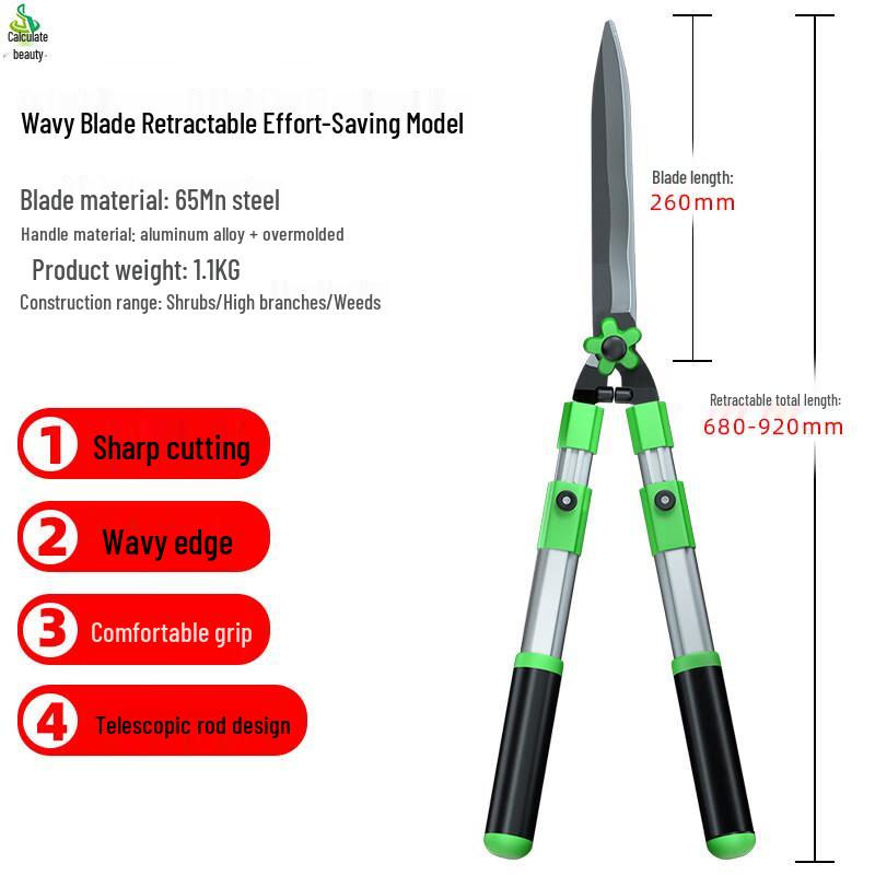 Jimei Retractable Wavy Blade Hedge Shears