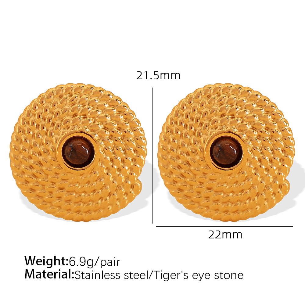 Резьбовой Диск Титановая Сталь Инкрустация Натуральный Камень Большие Серьги-Подвески Бирюзовый Дизайн Серьги с Тигровым Глазом