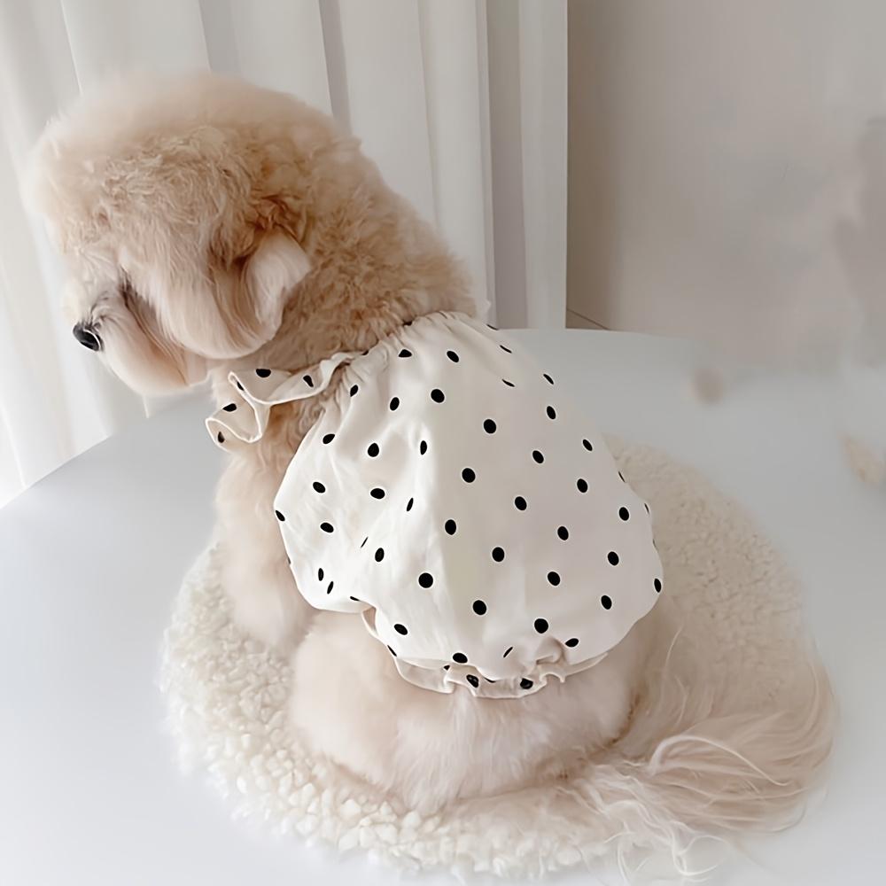 Summer White Polka Dot Ruffled Sun Protection Dress for Pets, Breathable And Suitable for Small To Medium-Sized Dogs.