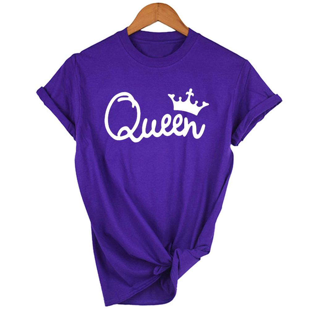 Queen Couples Women T Shirt Crown Printing Couple Clothes Summer Clothing Casual Round Neck Tops