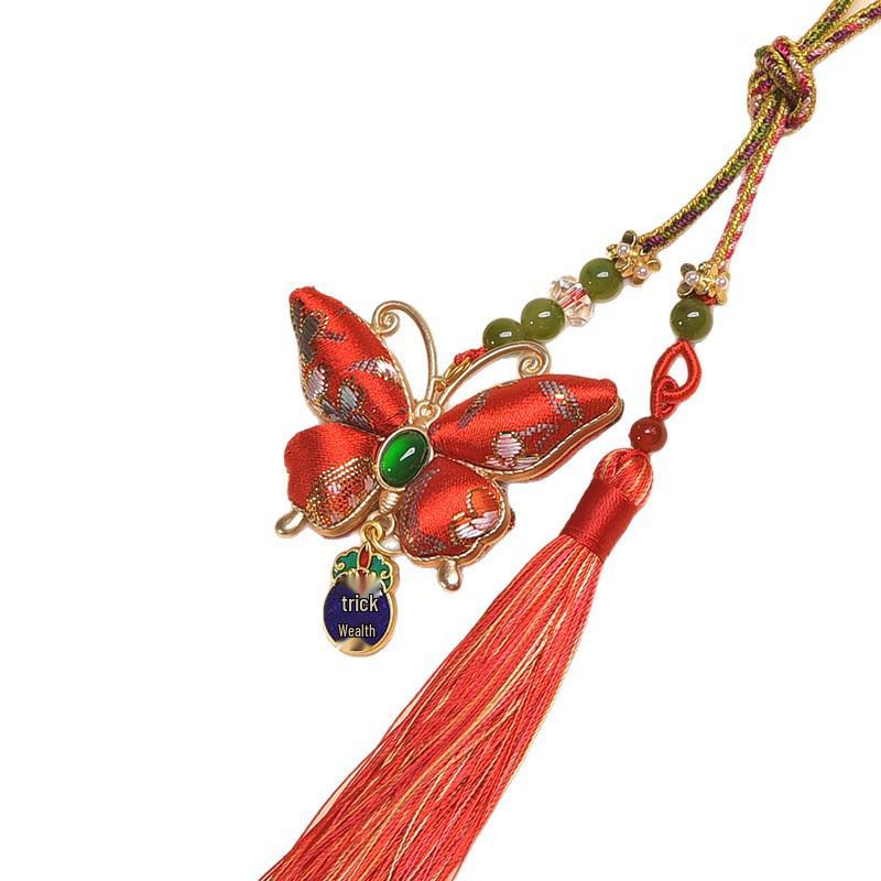 Handmade Song Brocade Butterfly Tassel Pendant: Intangible Cultural Heritage Car & Bag Charm