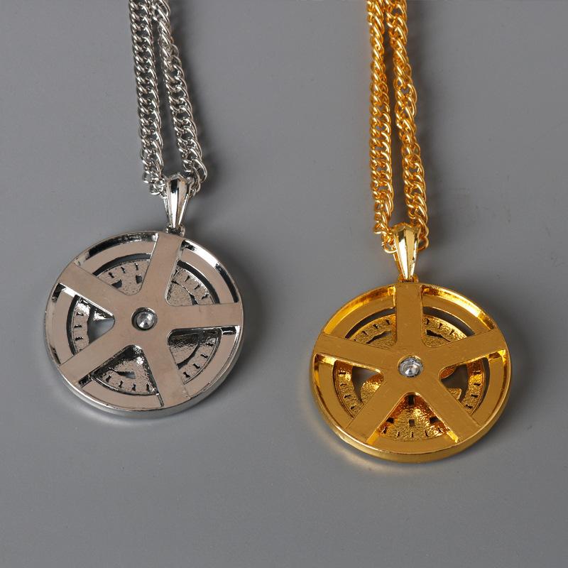 Rotatable Lucky Pendant Necklace, Round Diamond Hip Hop Premium Clavicle Chain